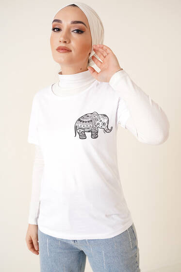 Fil Baskılı Tshirt Beyaz - T-Shirt