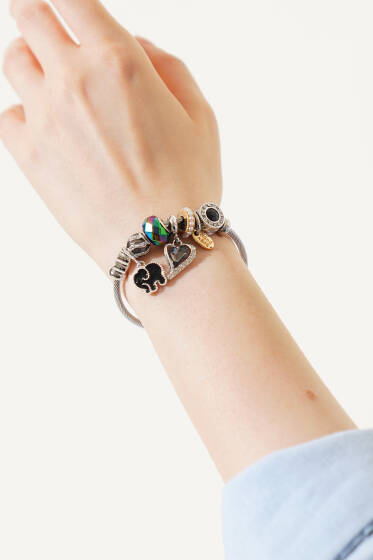 Fil Charmlı Bileklik Siyah - Bileklik