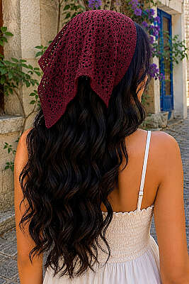 File Örgülü Bağlamalı Bandana Bordo - Bandana
