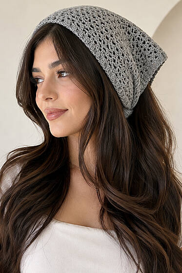 File Örgülü Bağlamalı Bandana Gri - Bandana