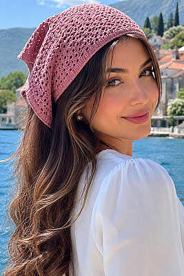 File Örgülü Bağlamalı Bandana Gül Kurusu - Bandana