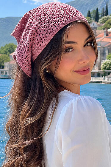 File Örgülü Bağlamalı Bandana Gül Kurusu - Bandana