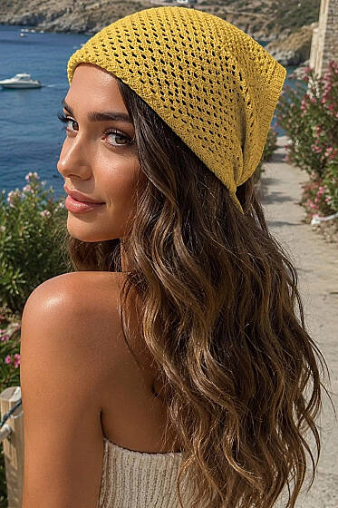 File Örgülü Bağlamalı Bandana Sarı - Bandana