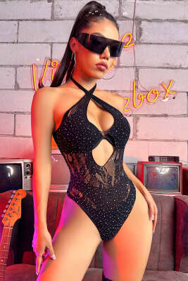 File Taşlı Fantezi Vücut Çorabı Siyah - Fantezi İç Giyim