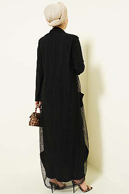 Fileli Detaylı Abaya Siyah - Elbise