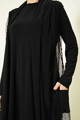 Fileli Detaylı Abaya Siyah - Elbise