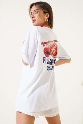 Fill Fold Baskılı T-shirt Beyaz - Kadın Giyim Modelleri