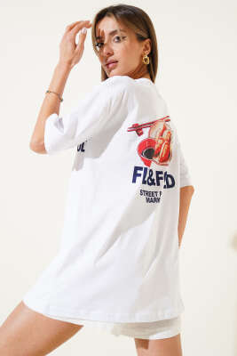 Fill Fold Baskılı T-shirt Beyaz - Kadın Giyim Modelleri