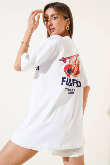 Fill Fold Baskılı T-shirt Beyaz - Kadın Giyim Modelleri