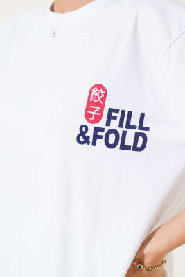 Fill Fold Baskılı T-shirt Beyaz - Kadın Giyim Modelleri