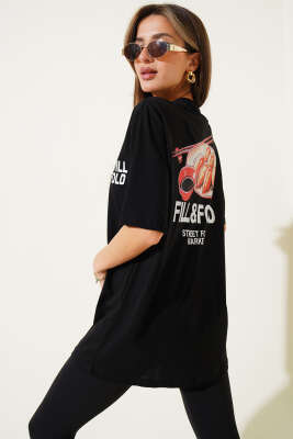  Fill Fold Baskılı T-shirt Siyah - Kadın Giyim Modelleri