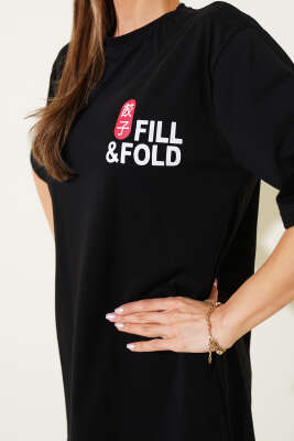  Fill Fold Baskılı T-shirt Siyah - Kadın Giyim Modelleri