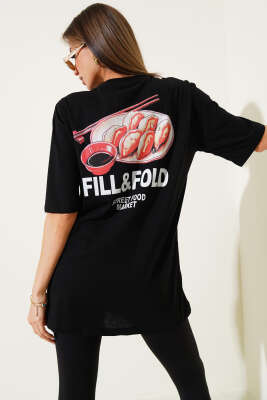  Fill Fold Baskılı T-shirt Siyah - Kadın Giyim Modelleri