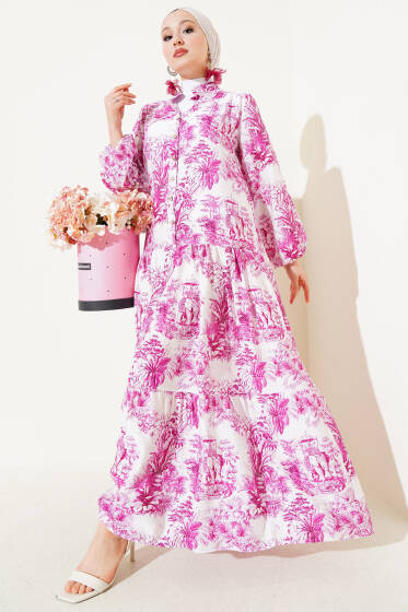 Filli Çiçek Desenli Viskon Elbise Menekşe - Elbise