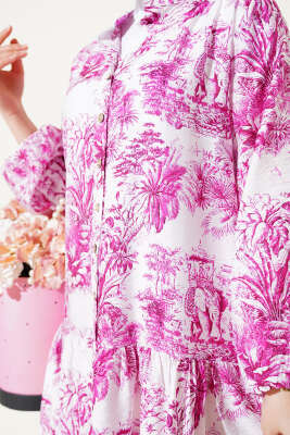 Filli Çiçek Desenli Viskon Elbise Menekşe - Tesettür Elbise