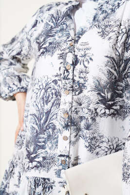 Filli Çiçek Desenli Viskon Elbise Siyah - Tesettür Elbise