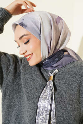 Fiori Desen Lina Eşarp Füme - Başörtüsü