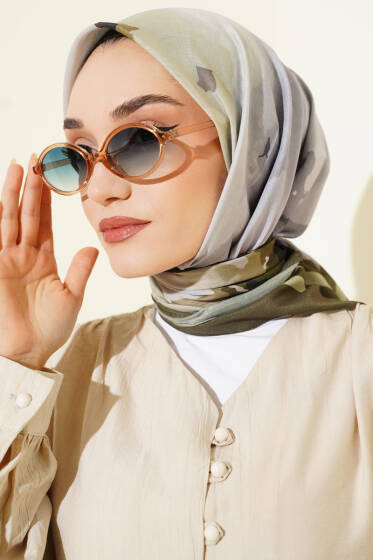 Fiori Desen Lina Eşarp Haki - Başörtüsü