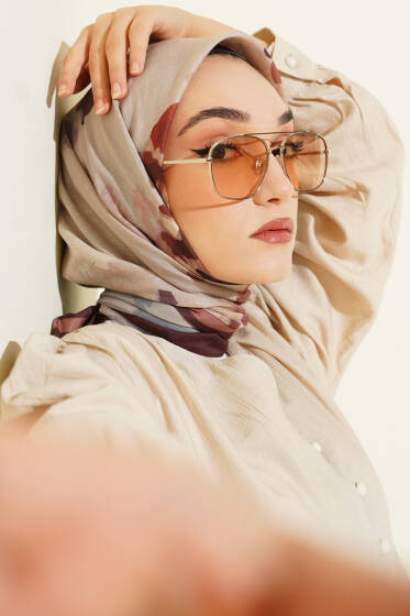 Fiori Desen Lina Eşarp Kahve - Başörtüsü