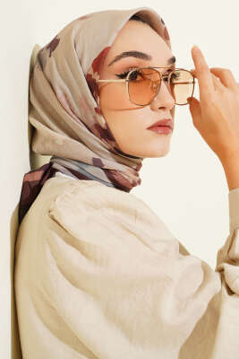 Fiori Desen Lina Eşarp Kahve - Başörtüsü