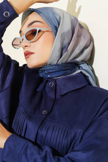 Fiori Desen Lina Eşarp Lacivert - Başörtüsü