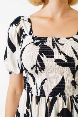 Fırça Desen Gipeli Midi Elbise Ekru - Kadın Giyim Modelleri