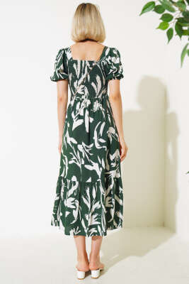 Fırça Desen Gipeli Midi Elbise Haki - Kadın Giyim Modelleri