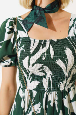 Fırça Desen Gipeli Midi Elbise Haki - Kadın Giyim Modelleri