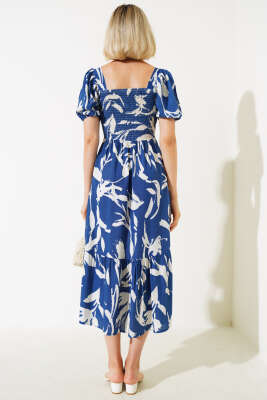 Fırça Desen Gipeli Midi Elbise İndigo - Kadın Giyim Modelleri