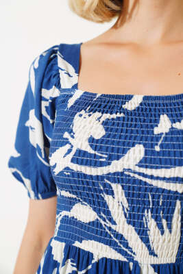 Fırça Desen Gipeli Midi Elbise İndigo - Kadın Giyim Modelleri