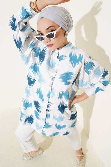 Fırça Desenli Bilek Manşetli Gömlek Mint - Gömlek