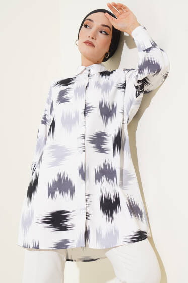 Fırça Desenli Bilek Manşetli Gömlek Siyah - Gömlek