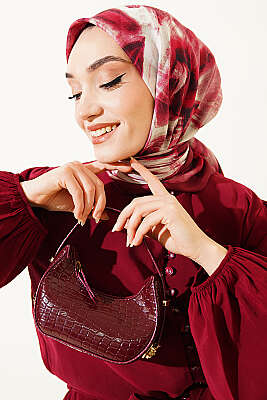 Fırça Desenli Eşarp Bordo - ŞEHRİ ŞAL