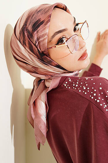 Fırça Desenli Eşarp Gül Kurusu - Başörtüsü