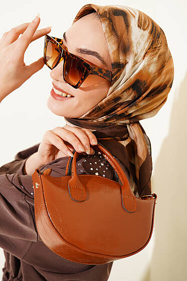 Fırça Desenli Eşarp Kahve - Başörtüsü