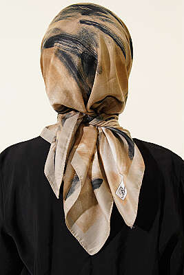 Fırça Desenli Eşarp Kum Bej - Başörtüsü