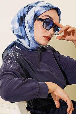 Fırça Desenli Eşarp Lacivert - ŞEHRİ ŞAL