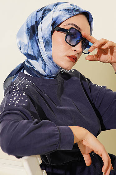 Fırça Desenli Eşarp Lacivert - Başörtüsü