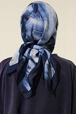 Fırça Desenli Eşarp Lacivert - Başörtüsü