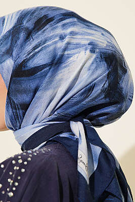 Fırça Desenli Eşarp Lacivert - Başörtüsü