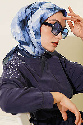 Fırça Desenli Eşarp Lacivert - Başörtüsü