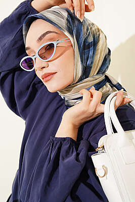 Fırça Desenli Eşarp Saks - Başörtüsü