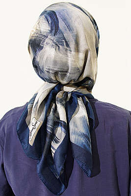 Fırça Desenli Eşarp Saks - Başörtüsü