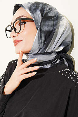 Fırça Desenli Eşarp Siyah - Başörtüsü