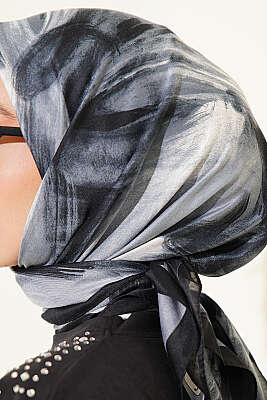 Fırça Desenli Eşarp Siyah - Başörtüsü