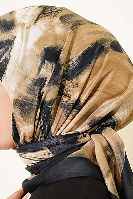 Fırça Desenli Eşarp Siyah Bej - Başörtüsü