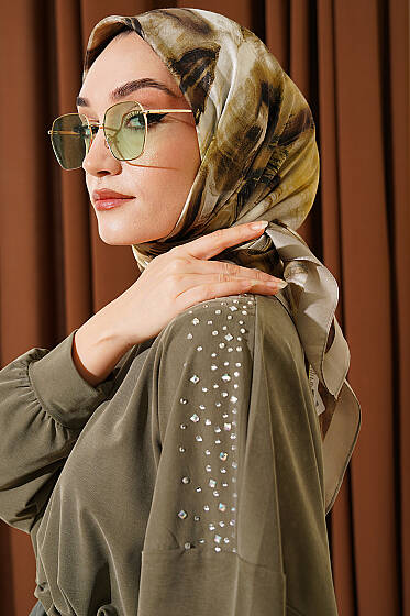 Fırça Desenli Eşarp Taş Gri - Başörtüsü