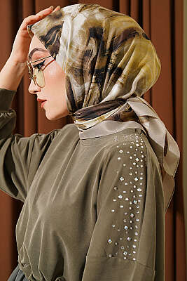 Fırça Desenli Eşarp Taş Gri - Başörtüsü