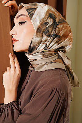 Fırça Desenli Eşarp Vizon - Başörtüsü