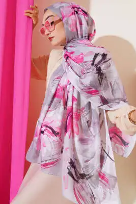 Fırça Desenli Soft Şal Açık Gri - Başörtüsü